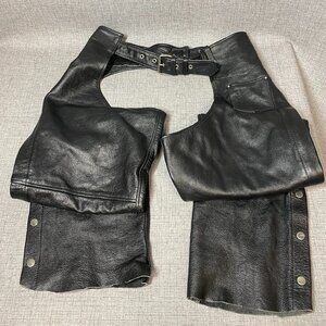 Big B's Mens Black Leather Motorcycle Chaps, Size Large. Great Condition
